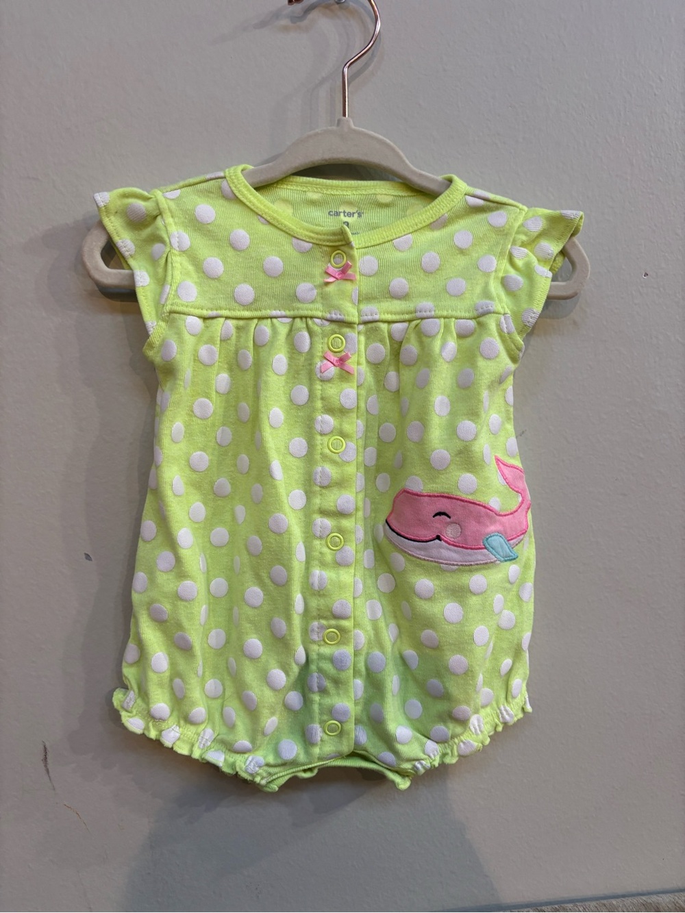 Carter's Lime Green Polka Dot Baby Romper with Pink Whale